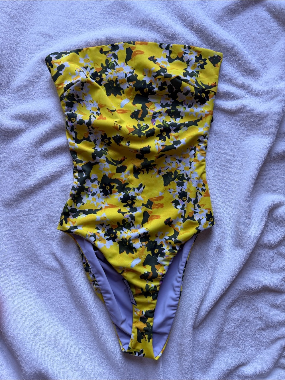 Strapless Yellow Floral One-Piece Swimsuit